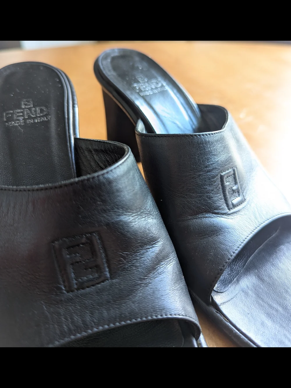Fendi Black Leather Heeled Mules - Picture 3 of 4